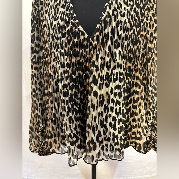 GANNI Georgette Pleated Leopard-Print Blouson Sleeve Blouse Size 34/2 US - Picture 5 of 16